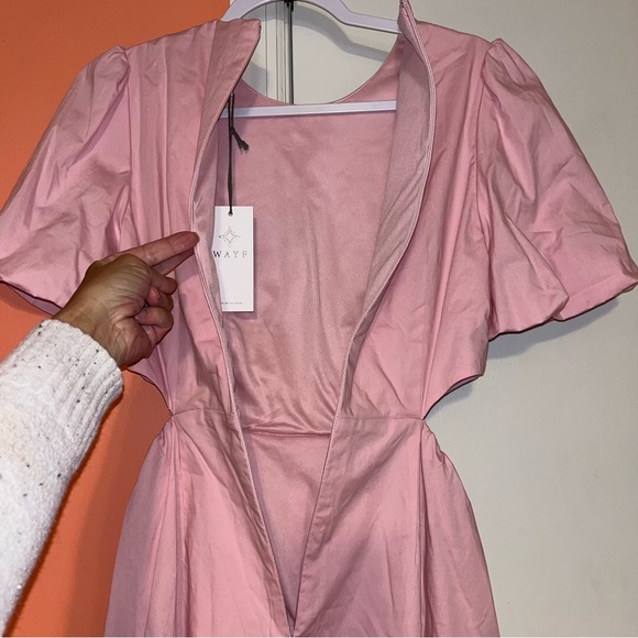 WAYF Short Puffy Sleeves Side Cut Outs Full Skirt Dress - Picture 13 of 16